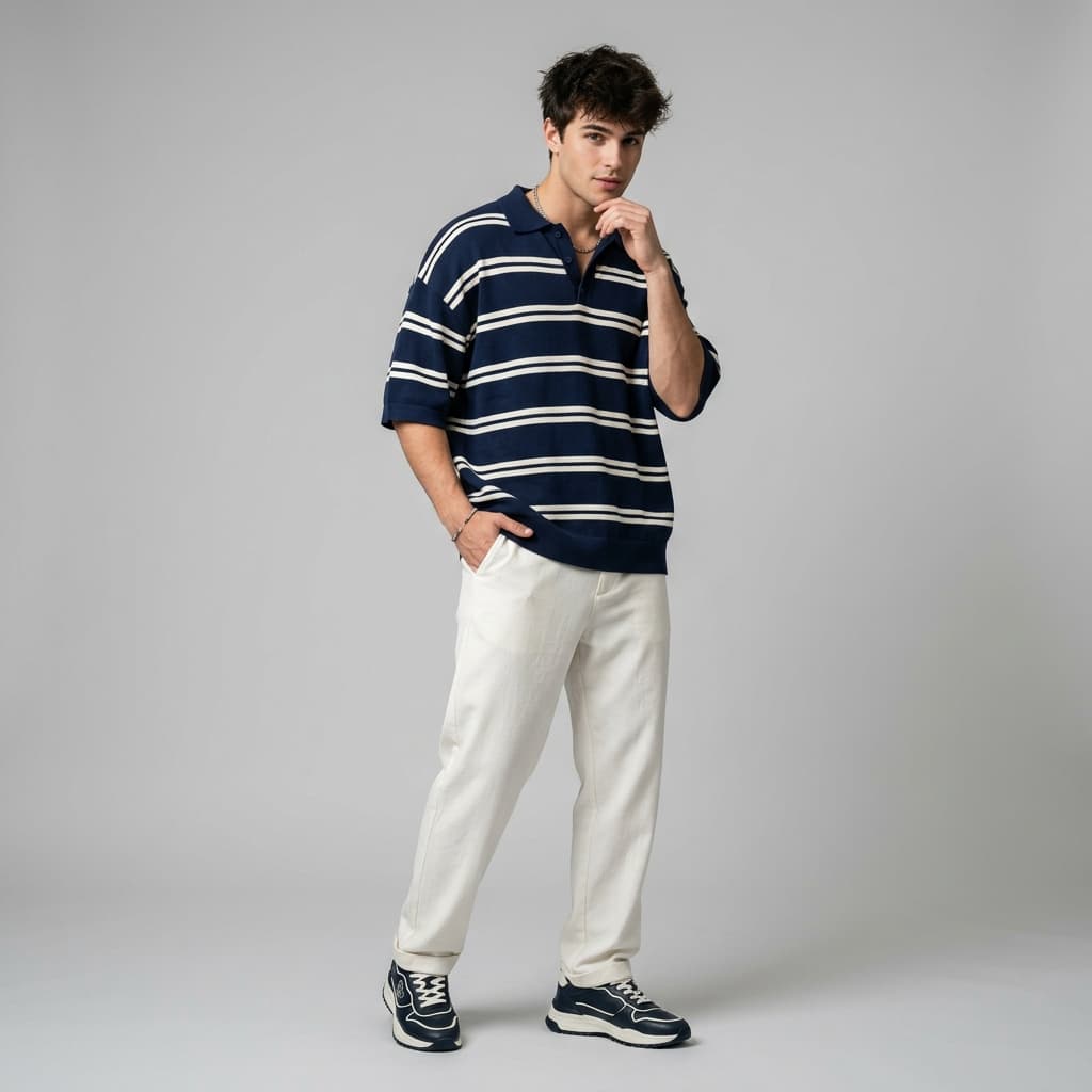 Navy League Stripe Polo
